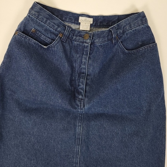 90’s Denim Midi Skirt knee length jean vintage front zipper slit pencil - Picture 3 of 8